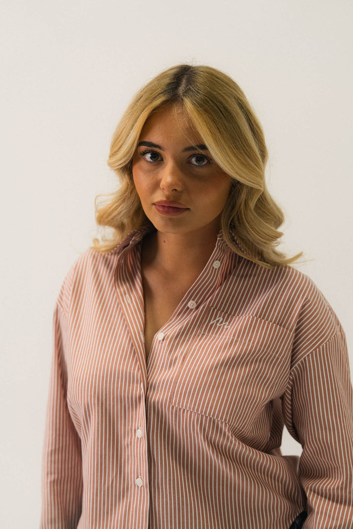Chemise rayée à manches nouées Terracotta