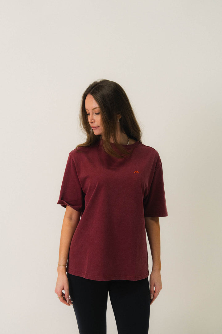 T-shirt oversize en coton délavé Bordeaux