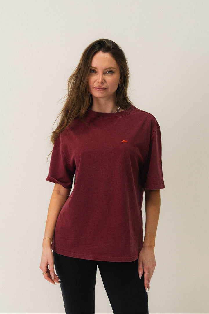 T-shirt oversize en coton délavé Bordeaux