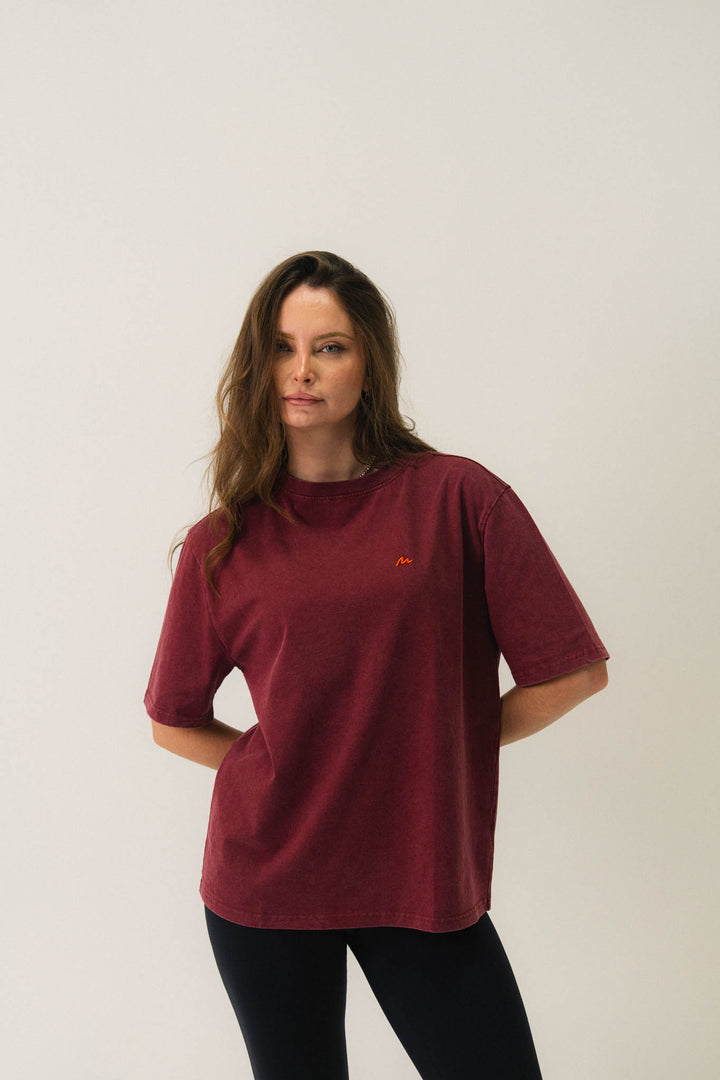 T-shirt oversize en coton délavé Bordeaux