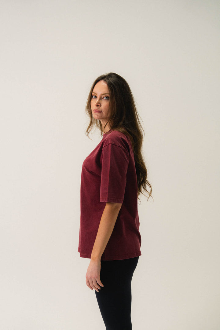 T-shirt oversize en coton délavé Bordeaux