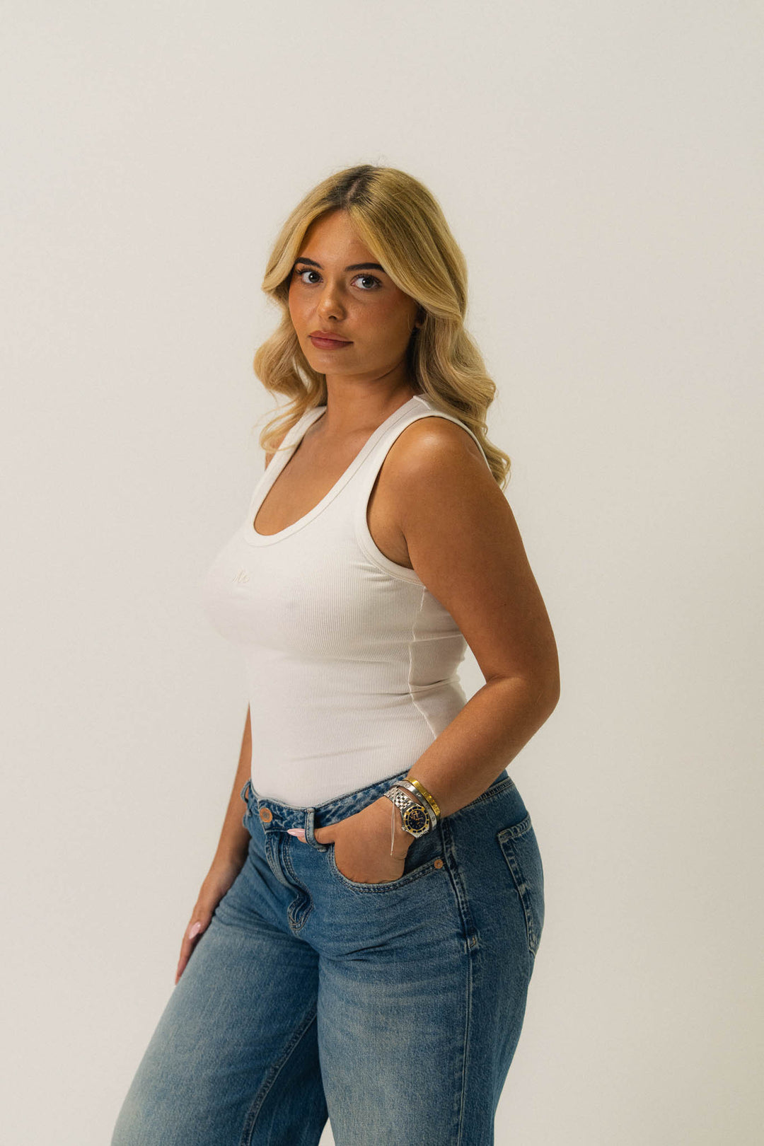 Débardeur côtelé en coton stretch Blanc