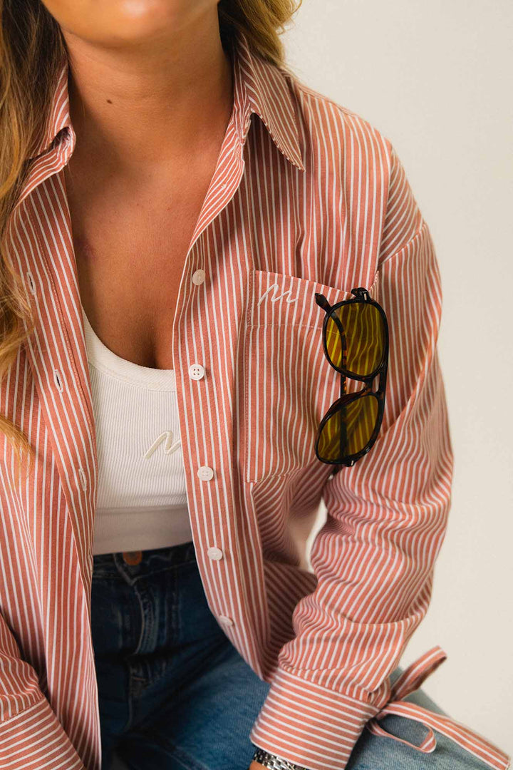 Chemise rayée à manches nouées Terracotta