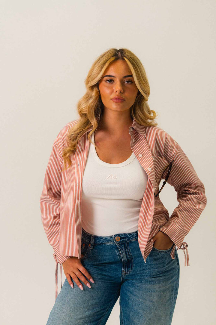 Chemise rayée à manches nouées Terracotta
