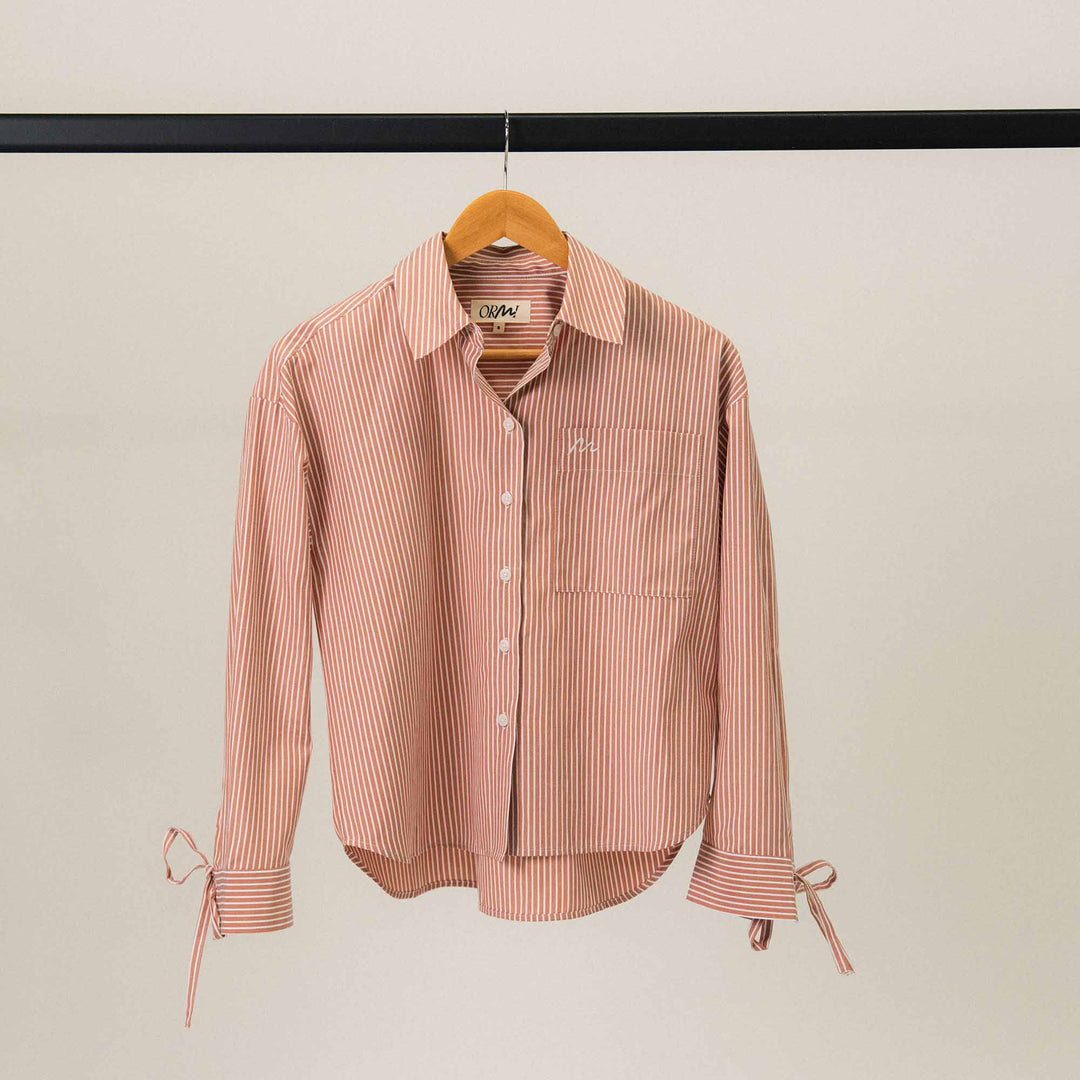 Chemise rayée à manches nouées Terracotta