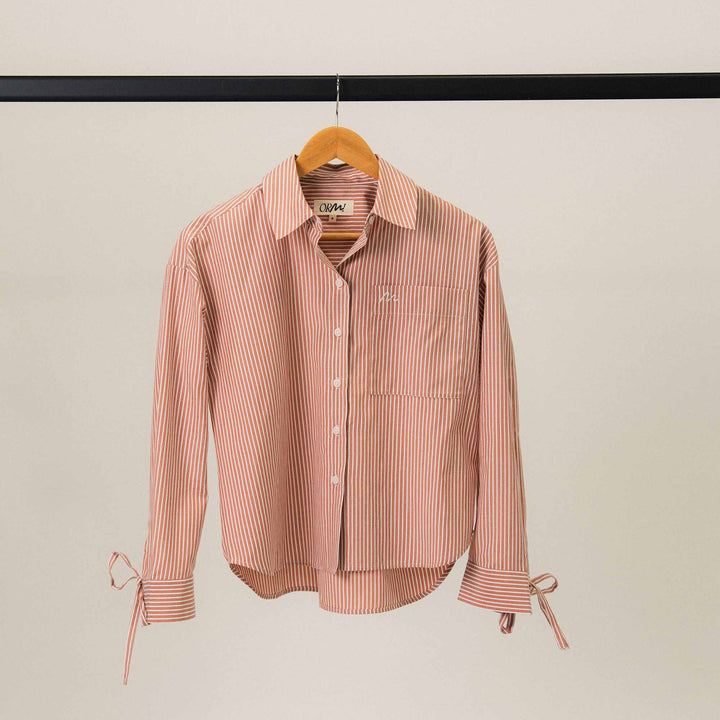 Chemise rayée à manches nouées Terracotta